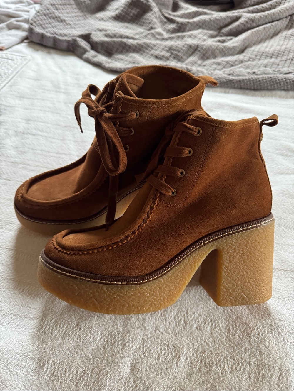 Sam Edelman Brown Suede Lace-Up Platform Ankle Boots